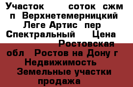 Участок, 19,0 соток, сжм, п. Верхнетемерницкий, Леге Артис, пер. Спектральный.  › Цена ­ 10 000 000 - Ростовская обл., Ростов-на-Дону г. Недвижимость » Земельные участки продажа   